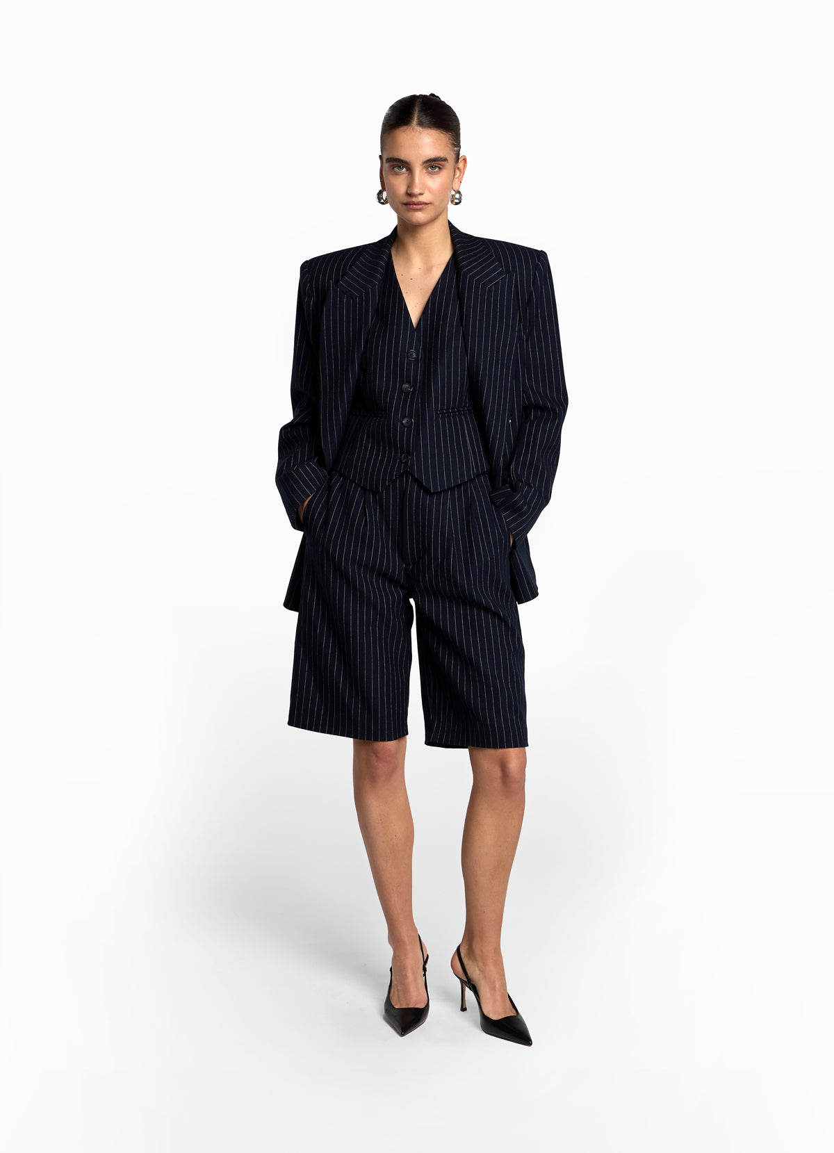 Navy Pinstripe Bermuda Shorts - Small
