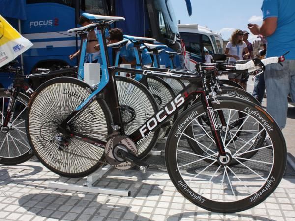 Milram mechanics looked quite as ease prior to the start of the team time trial with all bikes fully prepped and ready to go.