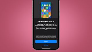 Screen Distance feature interface on an iPhone 13 display