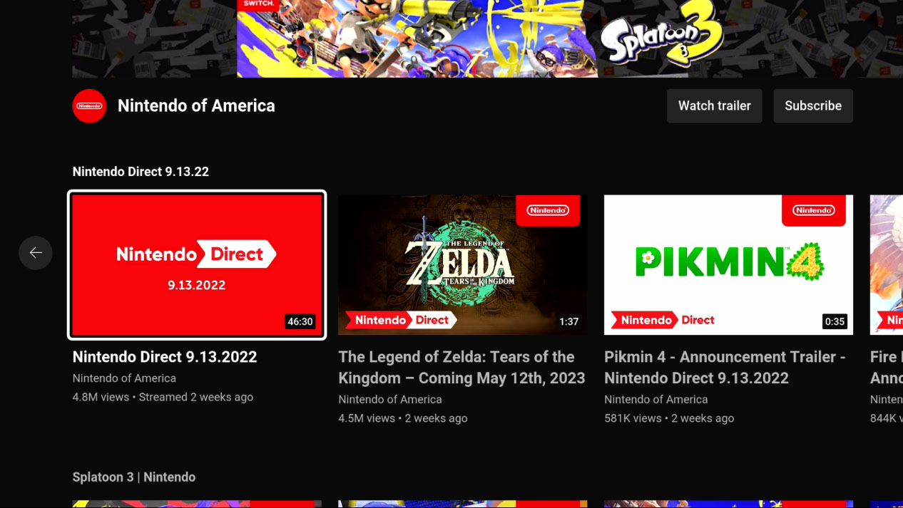 YouTube on the Nintendo Switch page