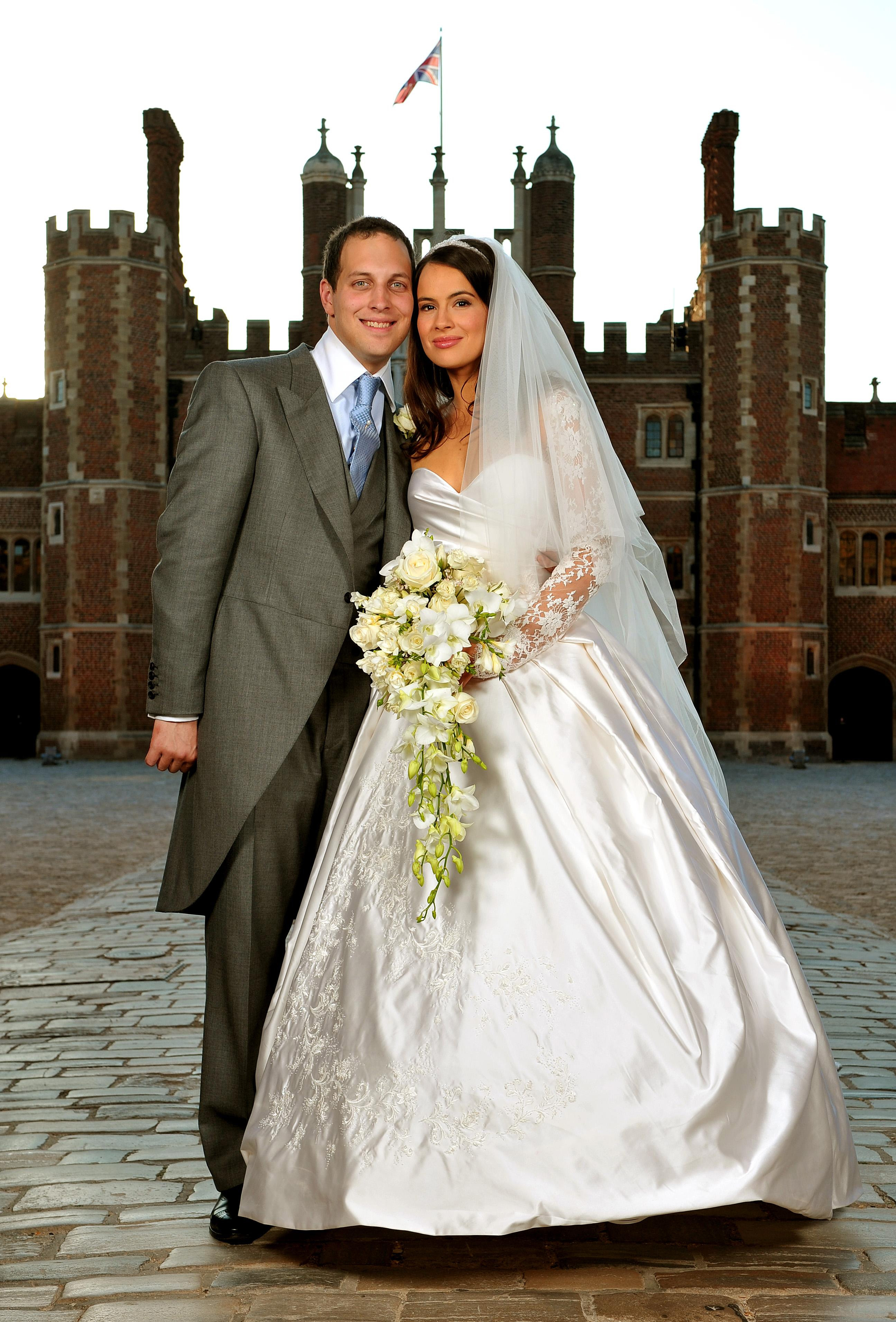 Freddie and Sophie Windsor on their wedding day outside Hampton Court Palace