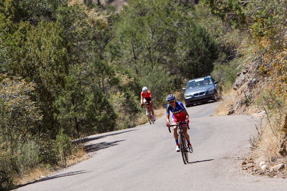 Oscar Eduardo Snchez Guarn (Canel's-Specialized) drops Robert Britton (Rally Cycling) on the way to the finish of stage 1 of the Tour of The Gila on April 18, 2018 in Silver Cit
