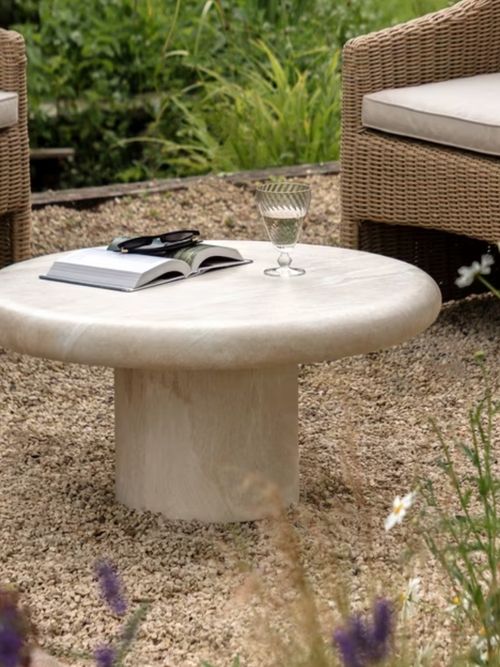 Travertine Marble Effect Round Garden Coffee Table