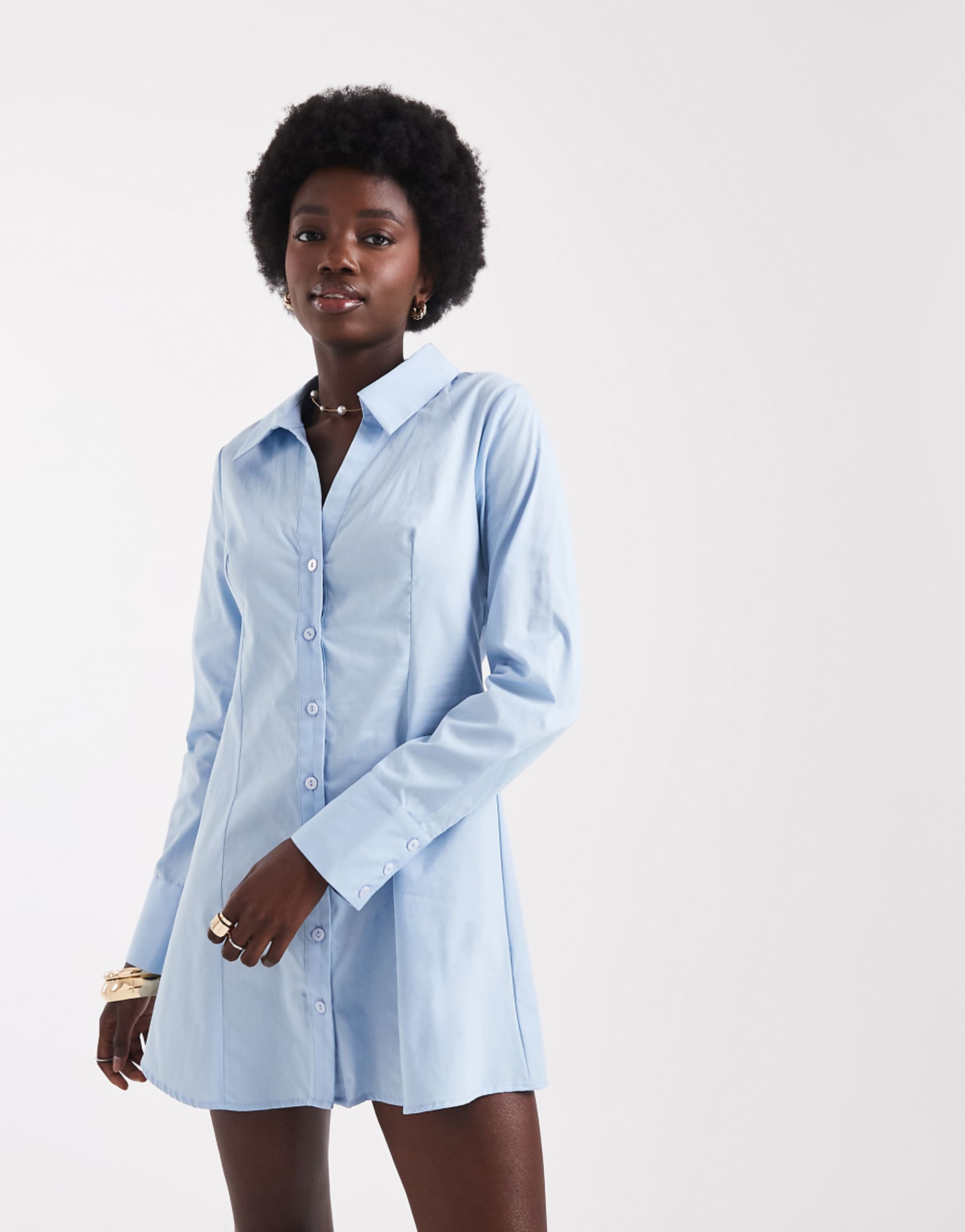 Miss Selfridge Fitted Poplin Shirt Dress in Baby Blue