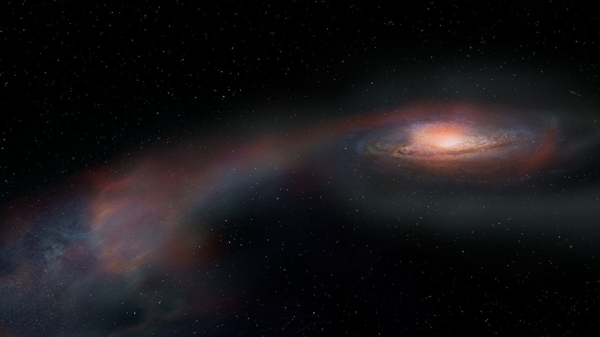 Cosmic ‘tug-of-war’ between galaxies created a tidal tail of whipped-away stars