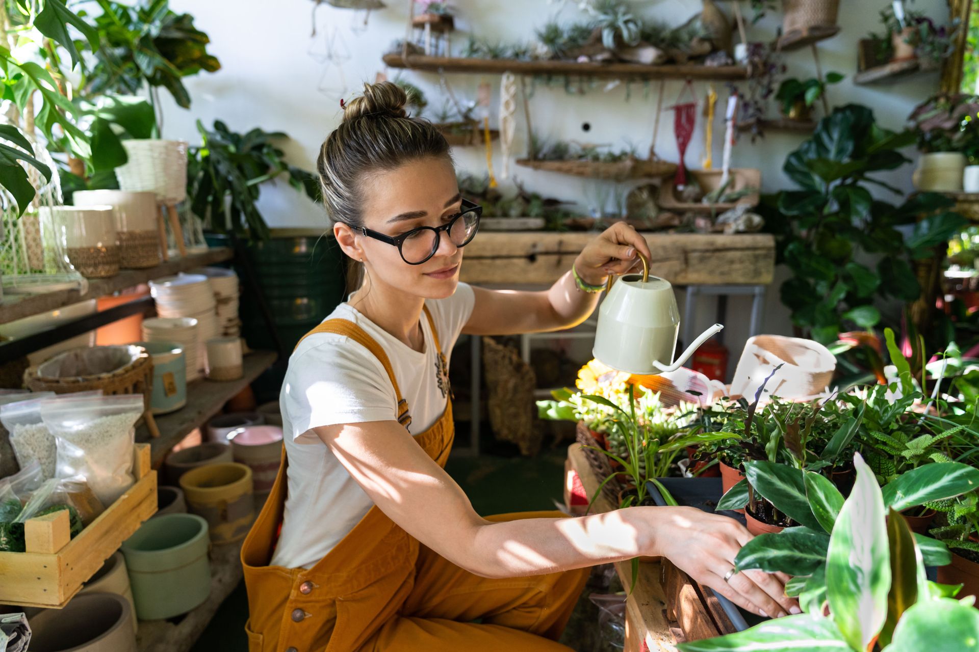 woman watering plants