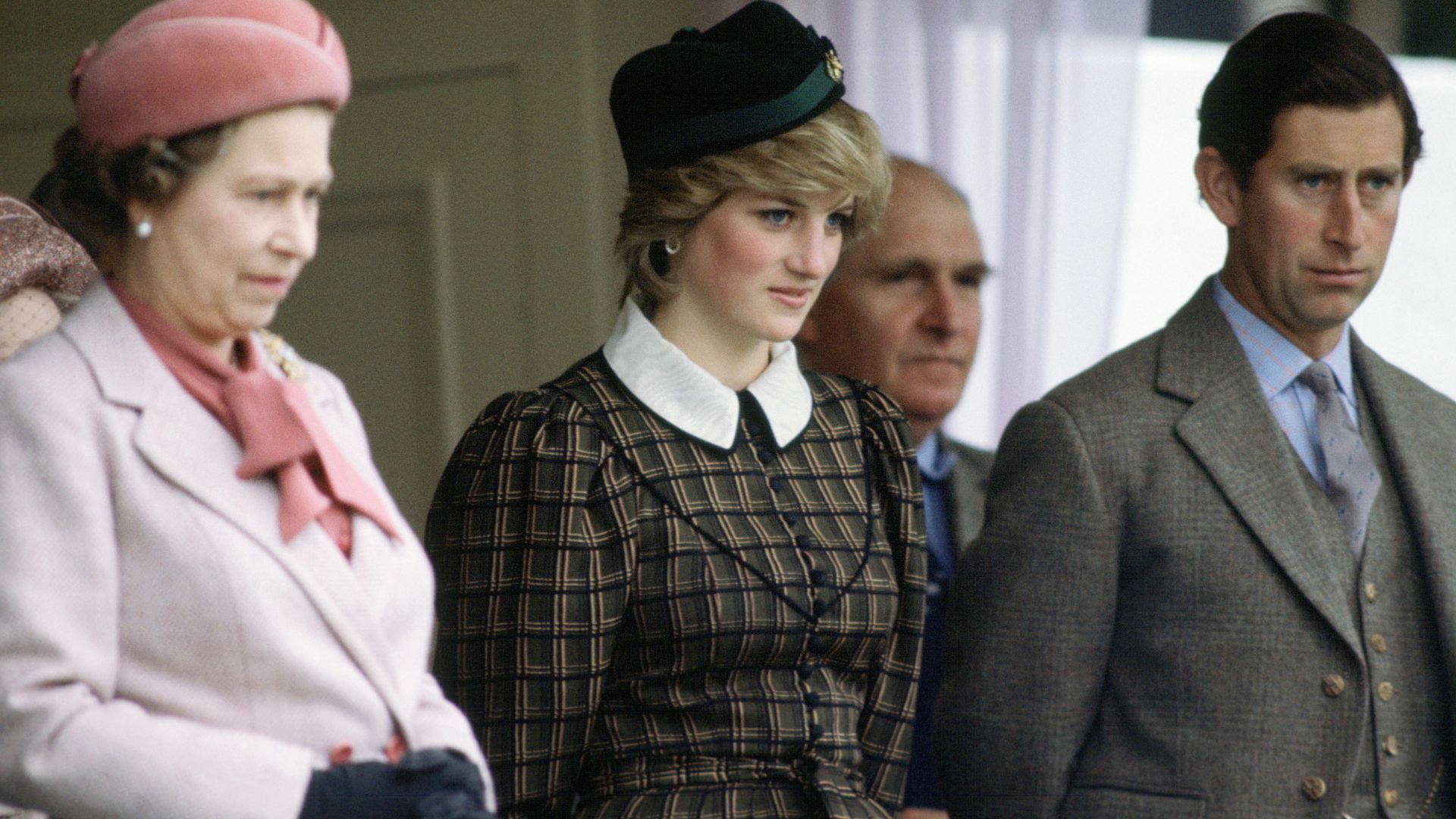 Queen Elizabeth II, Princess Diana And King Charles Watching The Traditional Highland Games At Braemar In Scotland, 1982