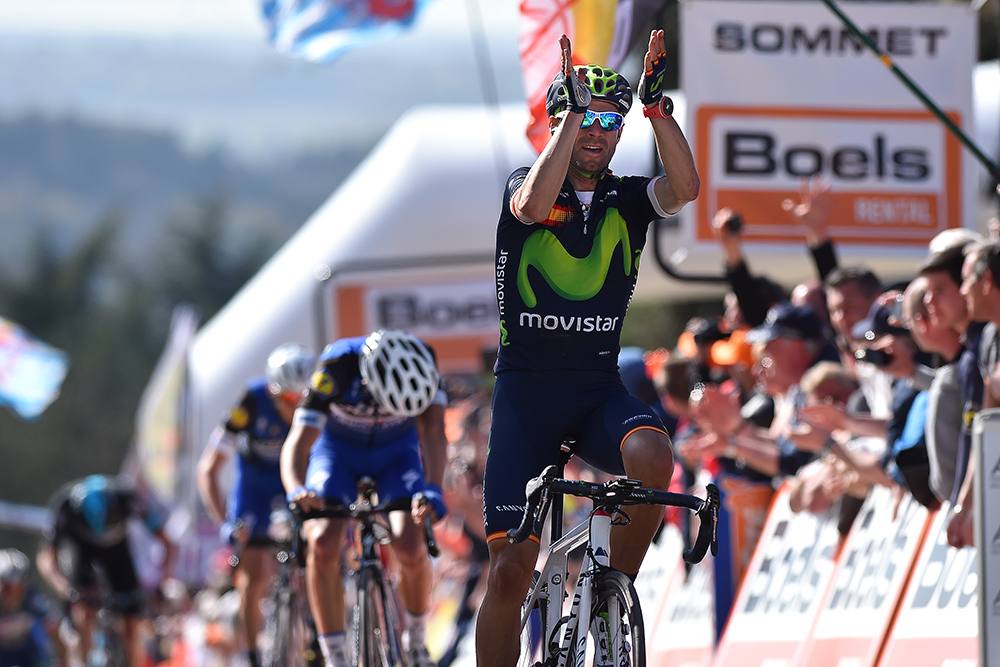 Alejandro Valverde (Movistar) gets a record fourth Fleche Wallonne win