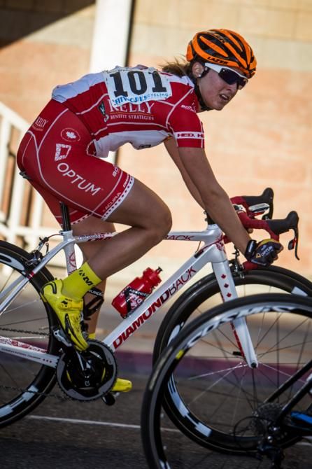 Leah Kirchmann (Optum) watches as another rider comes to the front to work.