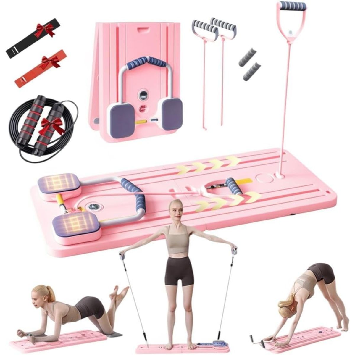 Vipilates Upgraded Pilates Reformer Machine for Home Multifunctional Abdominal Board Automatic Rebound Ab Roller Wheel Training Board Full Body Workout Equipment