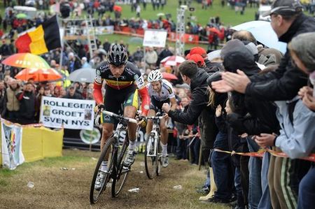 Nys attacks Albert on the beer cup strewn climb.