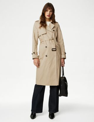 M&S Cotton Rich Belted Longline Trench Coat