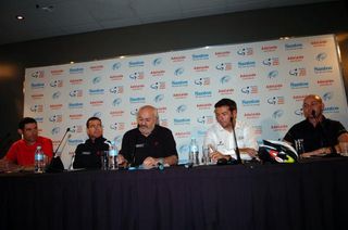 Andy Rihs speaks at BMC Racing Team's press conference at the Tour Down Under