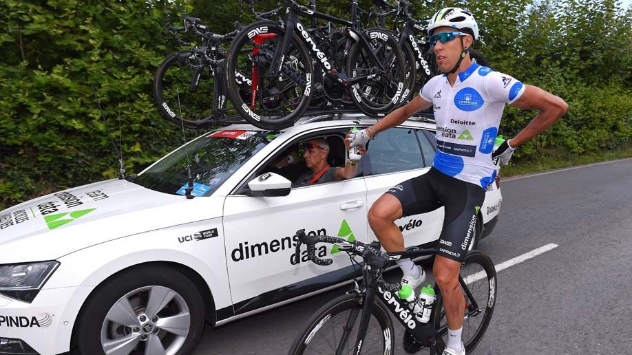 Omar Fraile in the jersey of the mountains classification leader