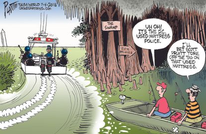 Political cartoon U.S. Scott Pruitt EPA swamp mattress Trump cabine