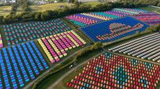 aerial view of the glastonbury tents 2025