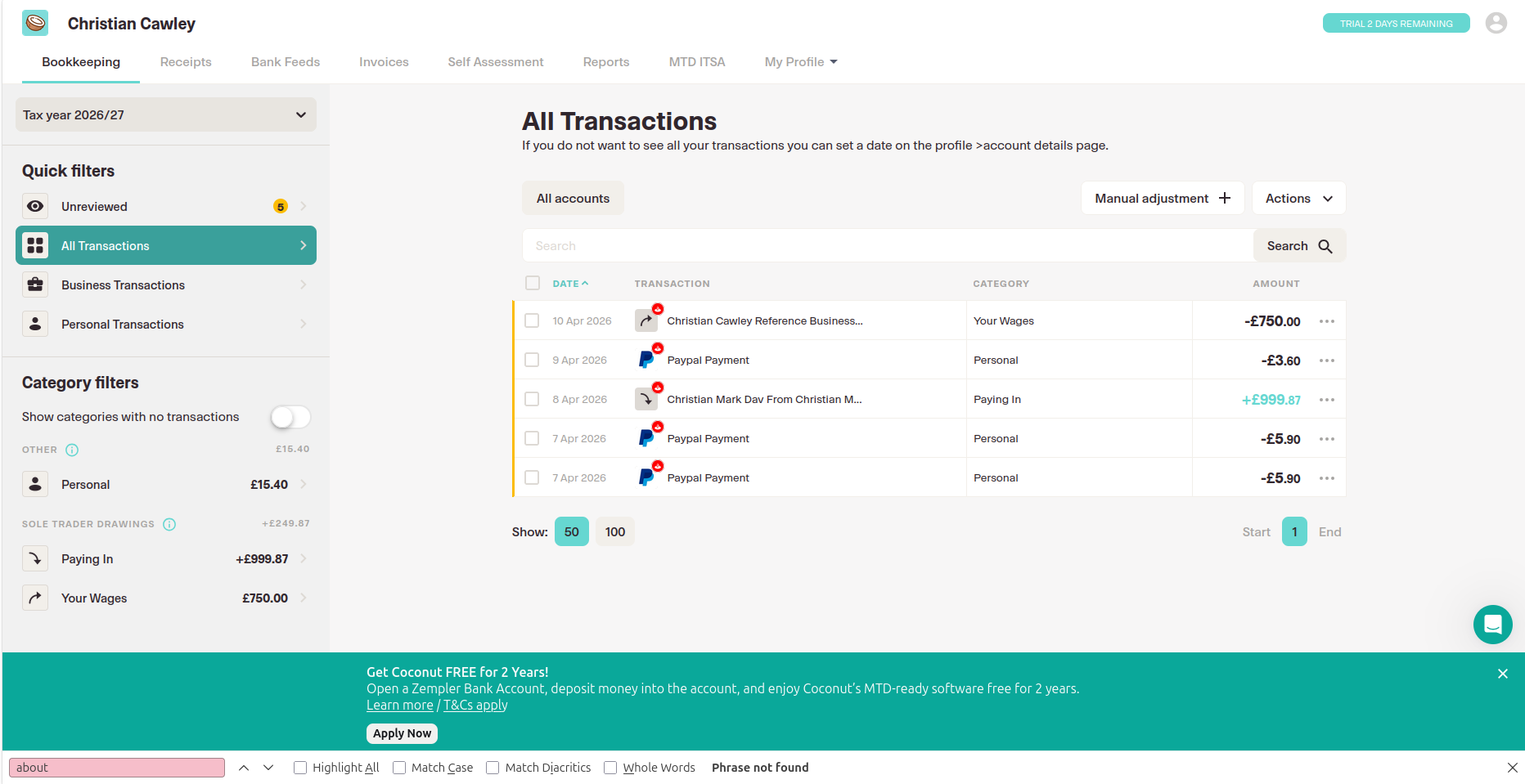 Screenshots from the !Coconut free MTD software