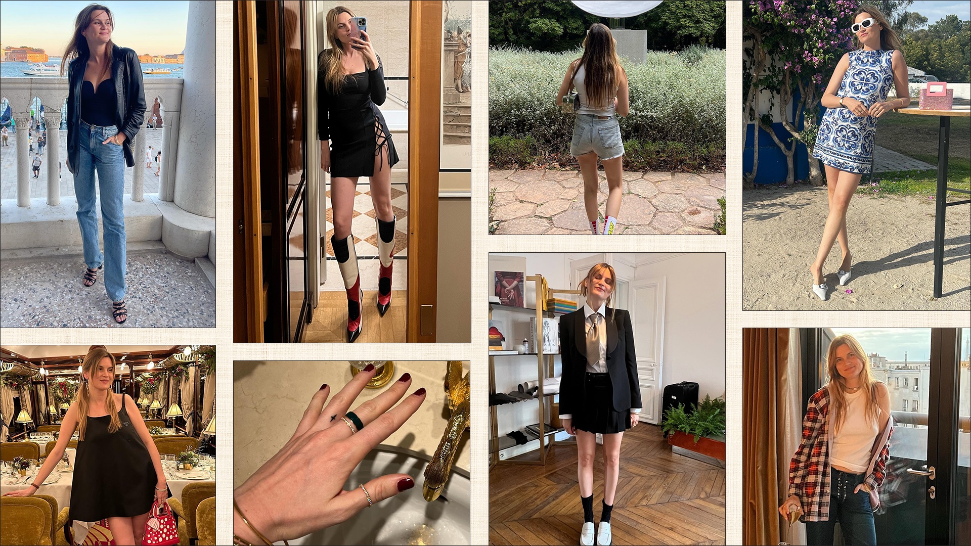 fashion collage of various French outfit ideas from editor and creative Eugenie Trochu