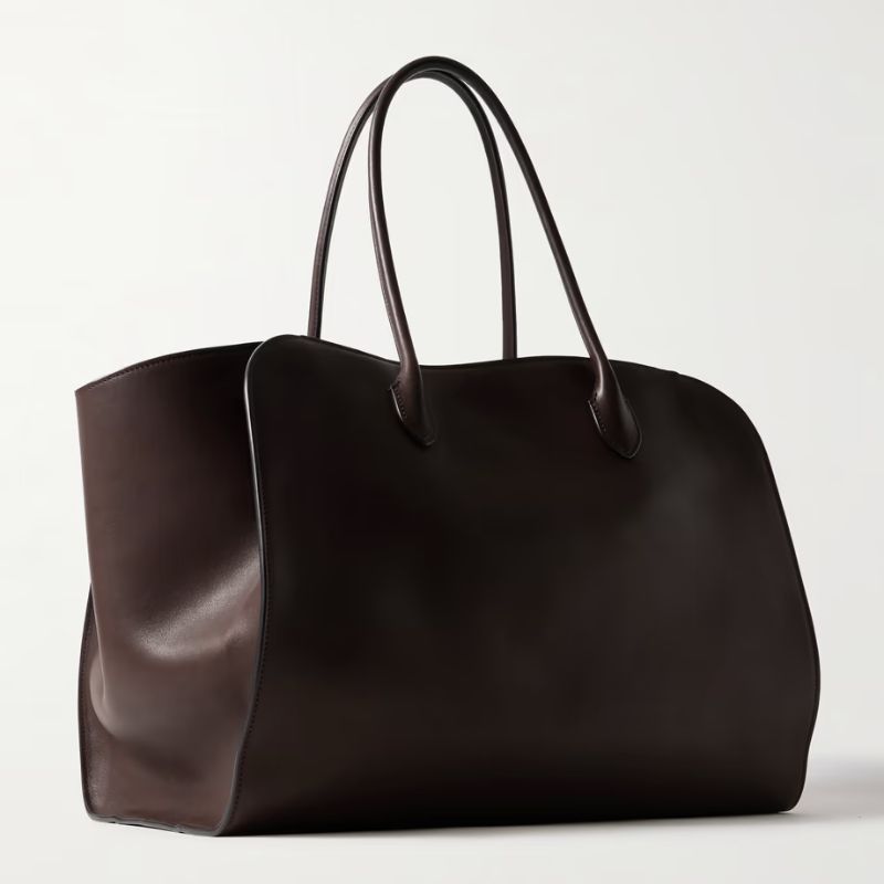 The Row's Marlo Leather Tote in dark brown