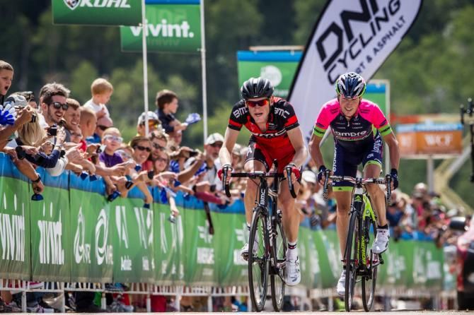 Ben Hermans (BMC) leads Chris Horner (Lampre-Marida) to the line.