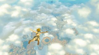Link soaring through the skies of Hyrule in The Legend of Zelda: Tears of the Kingdom