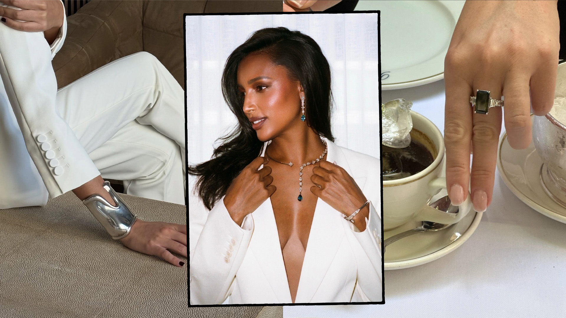 Collage of influencers and models wearing the best 2026 jewelry trends.