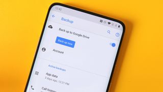 An Android phone showing Google Drive backup settings