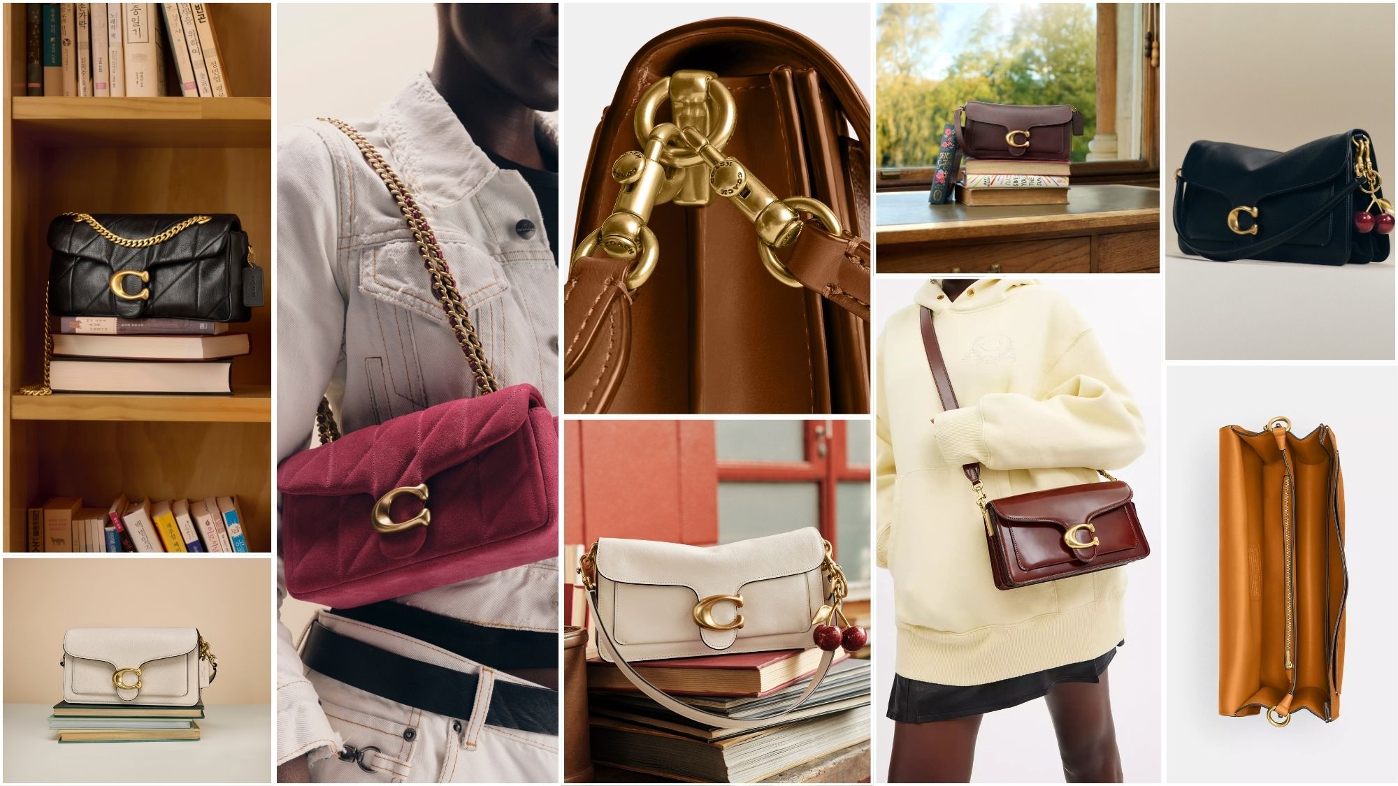 collage of Coach Tabby bags