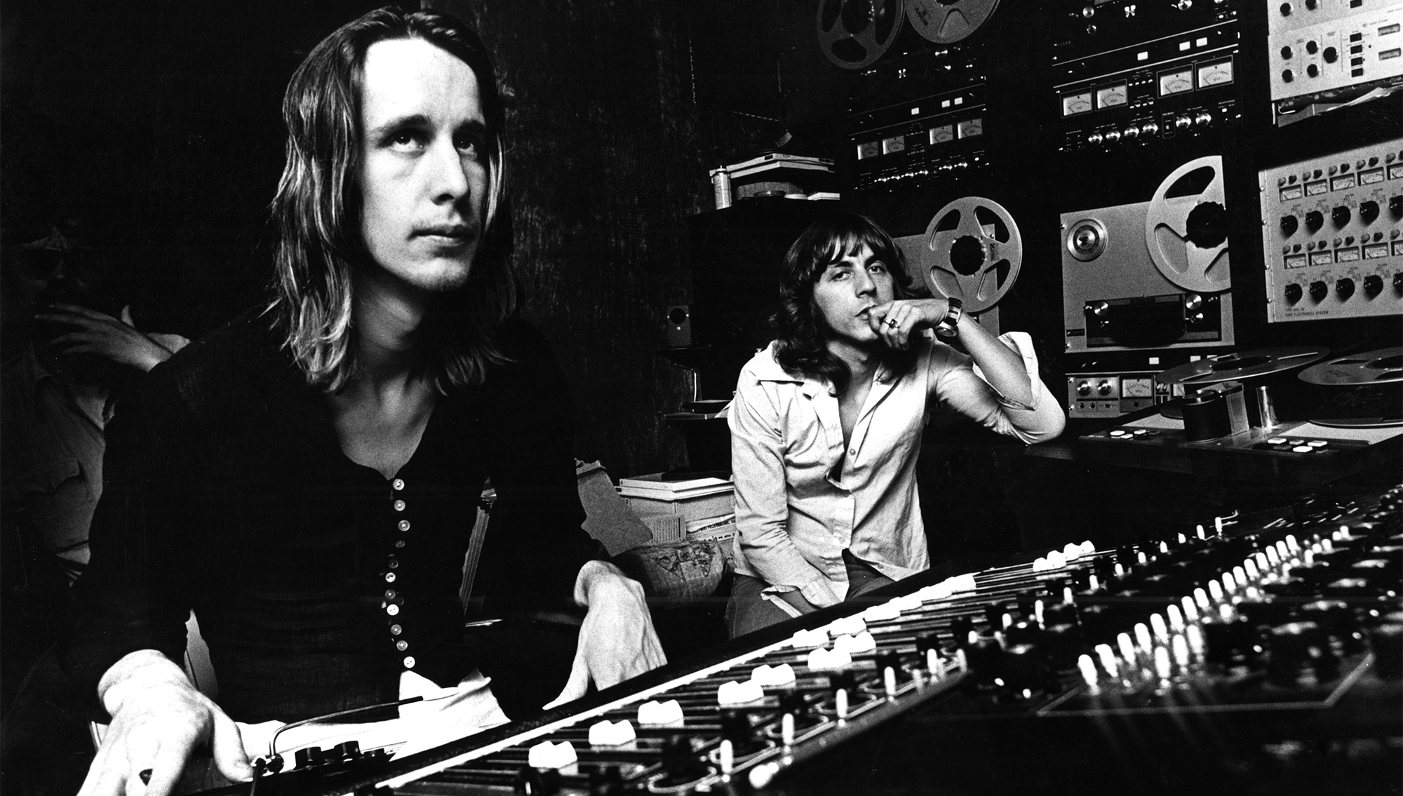 Todd Rundgren posed at a studio mixing desk in New York in 1974