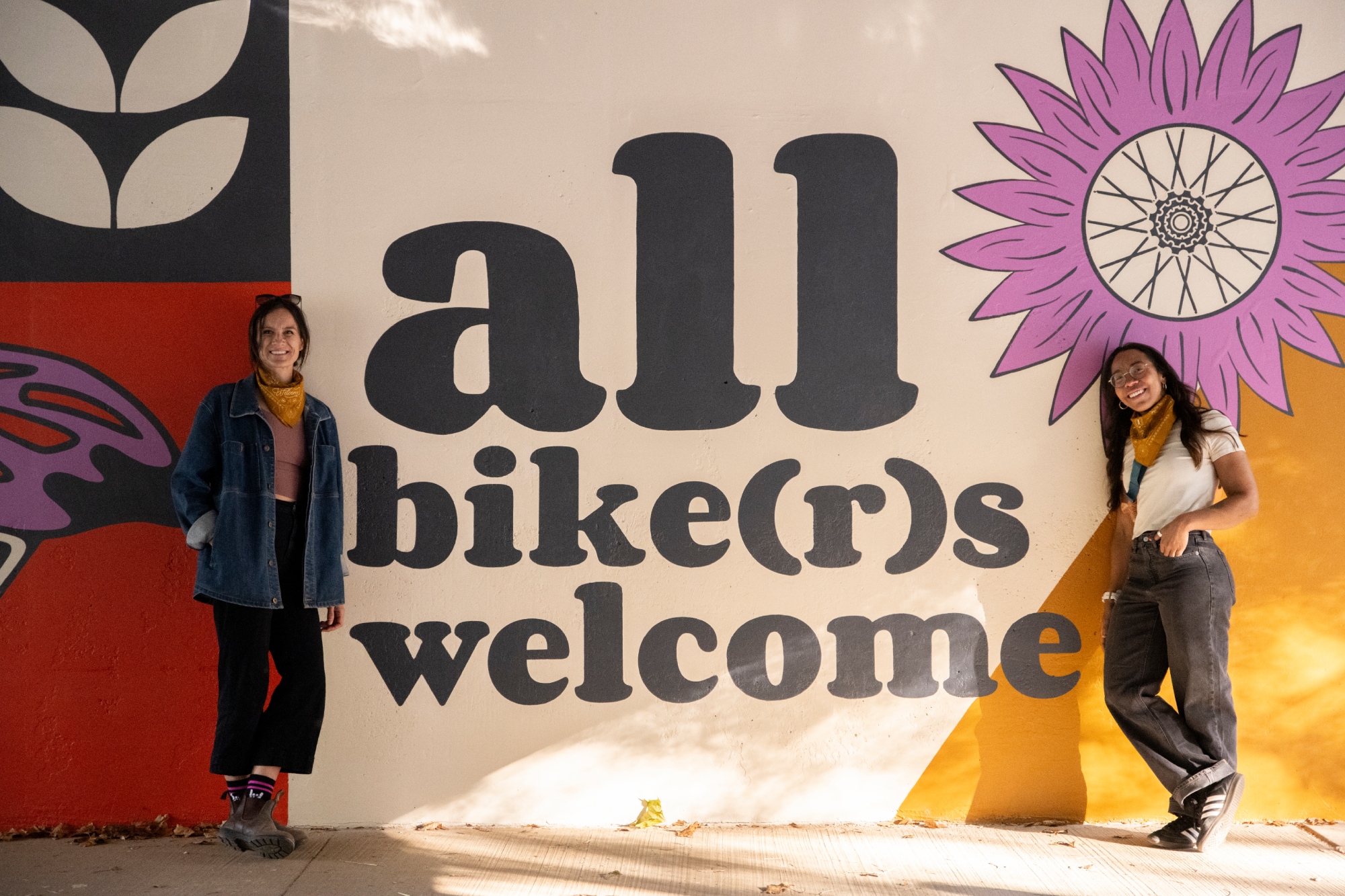 Left: artist Paige Dirksen Right: Rachel Olzer, executive director of All Bikes Welcome