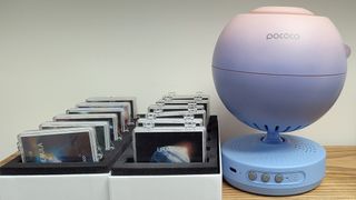 The Pococo Home Planetarium and disks in storage boxes