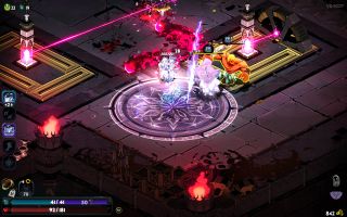 Melinoe swings her axe against a colorful profusion of enemies (early access)