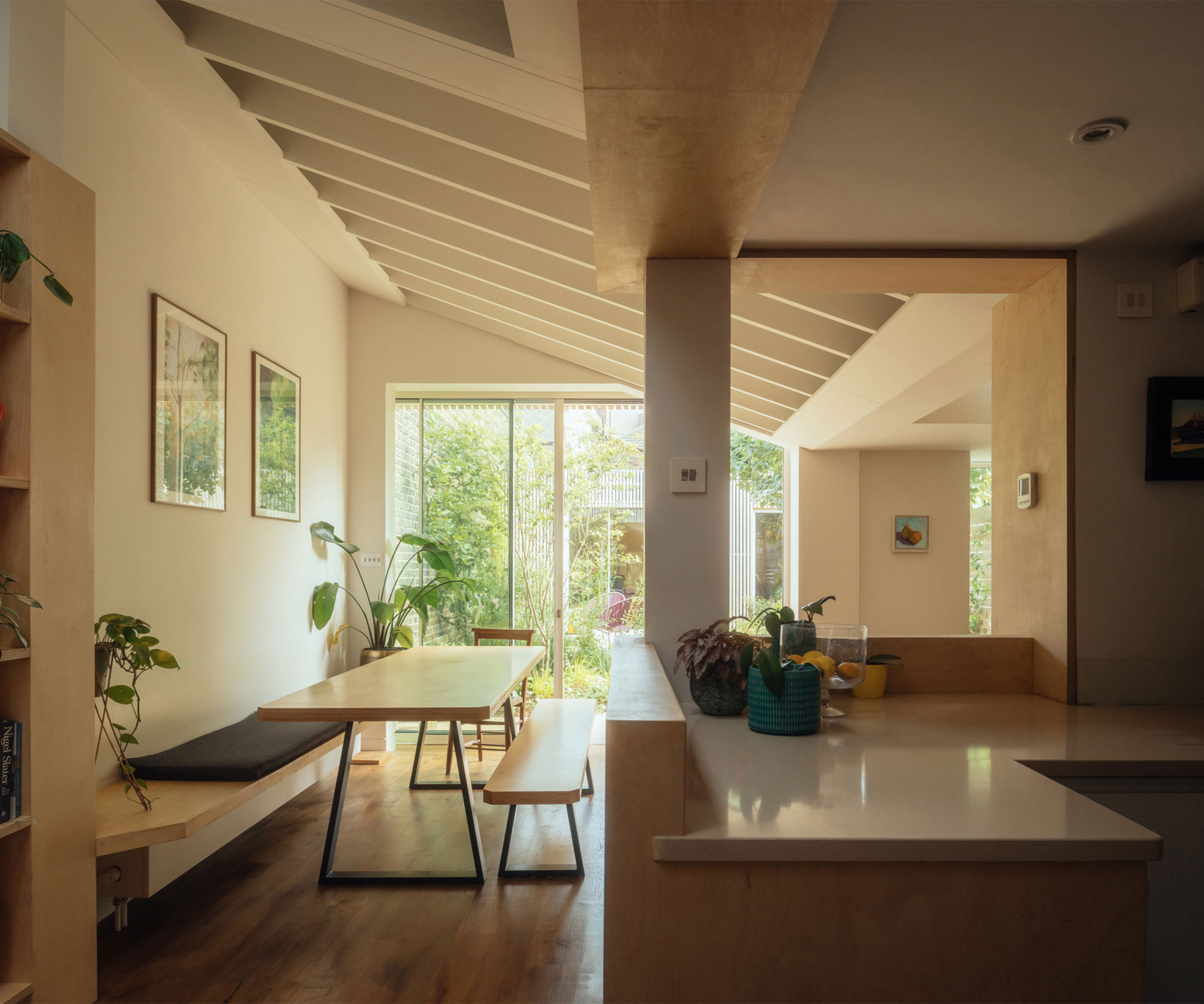 Interior of a new extension with neutral timber interior