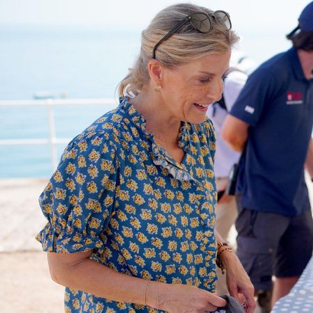 Duchess Sophie wearing a blue floral top 