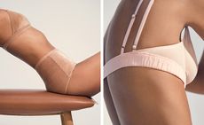 Side by side images of models wearing skin-colour lingerie. 