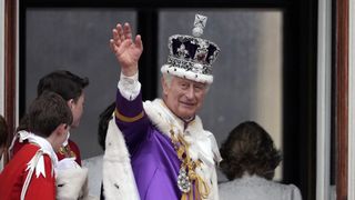 King Charles III waves from The Buckingham Palace balcony during the Coronation of King Charles III and Queen Camilla on May 06, 2023 in London, England. The Coronation of Charles III and his wife, Camilla, as King and Queen of the United Kingdom of Great Britain and Northern Ireland, and the other Commonwealth realms takes place at Westminster Abbey today. Charles acceded to the throne on 8 September 2022, upon the death of his mother, Elizabeth II.