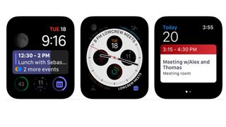Skjermbilder fra appen Calendars 5 på en Apple Watch.