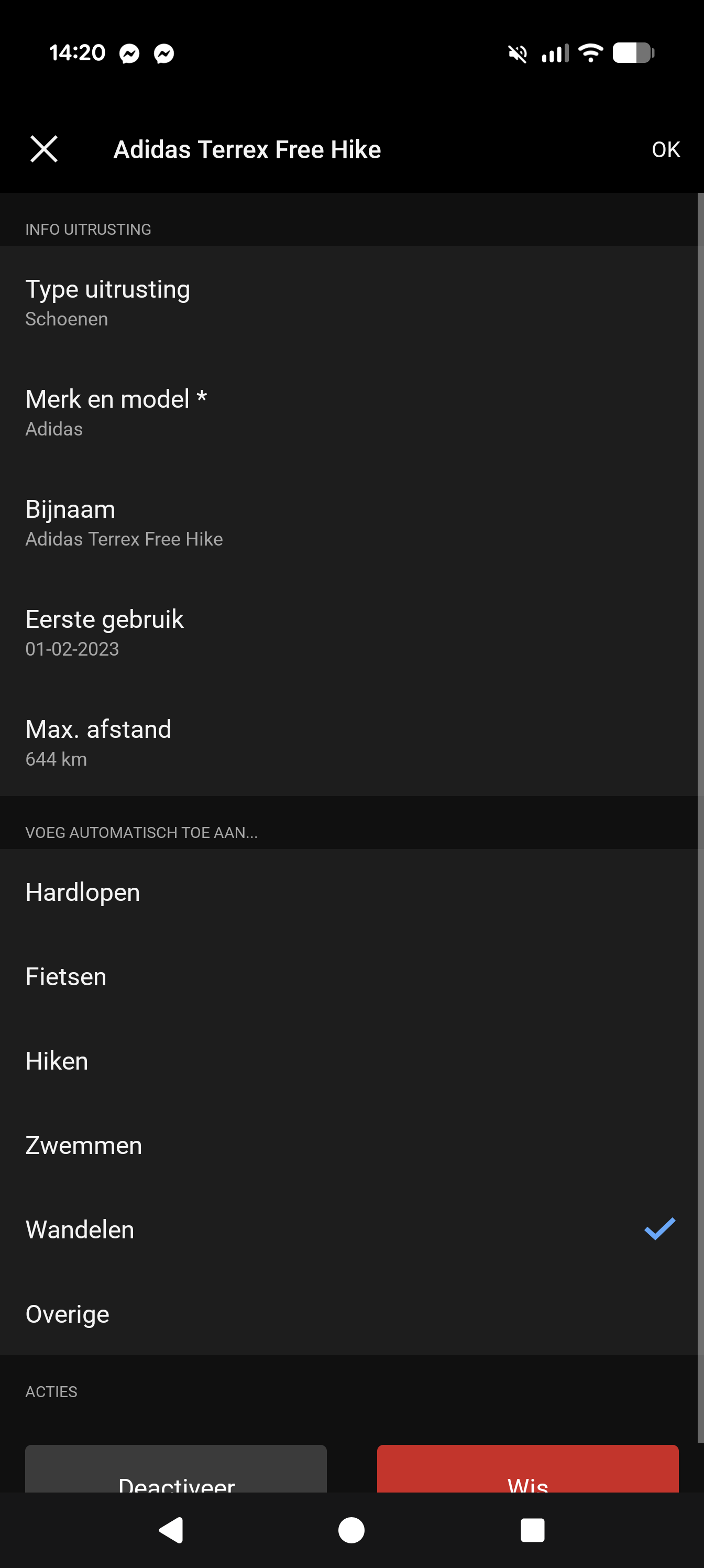 De uitrusting-tab in Garmin Connect