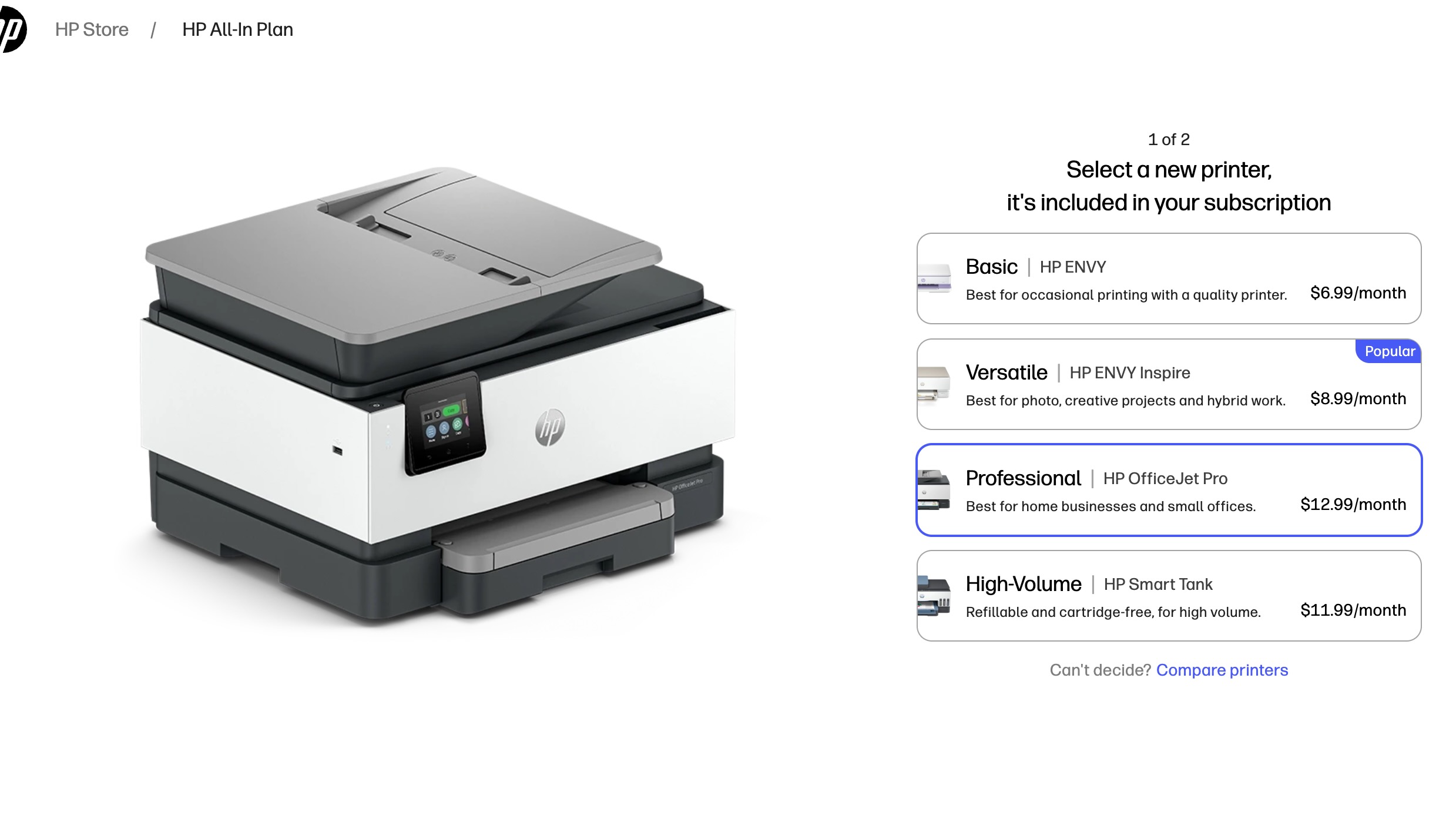HP All-in-one options