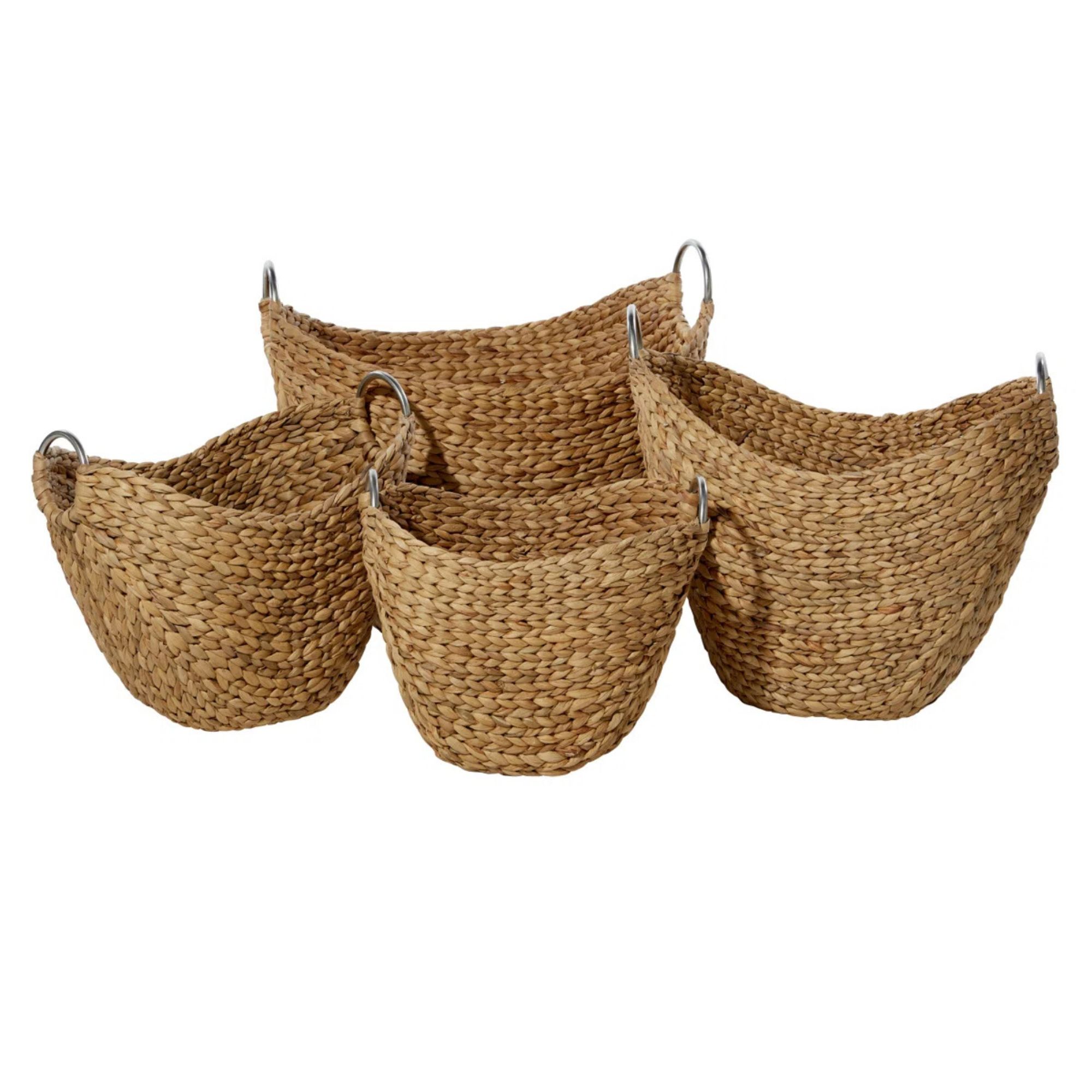 Wayfair, Highland Dunes 4 Piece Brown Seagrass Handmade Woven Storage Basket With Metal Handles Set & Reviews | Wayfair