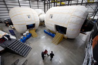 NASA Deputy Administrator Lori Garver is given a tour of the Bigelow Aerospace facilities by the company’s President Robert Bigelow back in Feb. 2011, in Las Vegas. NASA has been discussing potential partnership opportunities with Bigelow for its inflatable habitat technologies as part of NASA's goal to develop innovative technologies to ensure that the U.S. remains competitive in future space endeavors.