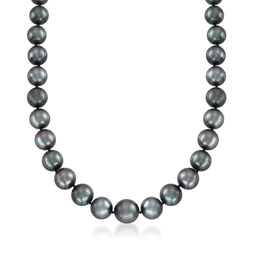 10-14mm Black Cultured Tahitian Pearl Necklace With 14kt White Gold
