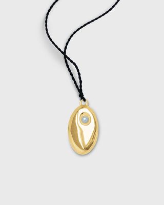 Nudge Necklace With Freshwater Pearl + Black Cord | Gold Plated