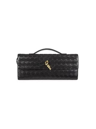 Bottega Veneta, Andiamo Intrecciato Leather Top-Handle Clutch