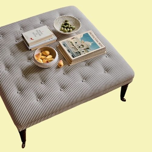 Freyer Footstool, Square, Black Ticking Stripe