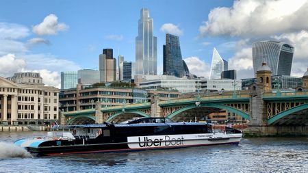 Uber Boat on Thames travelling to Excel London