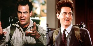 Ghostbusters II Harold Ramis wearing a proton pack, and a concerned expression