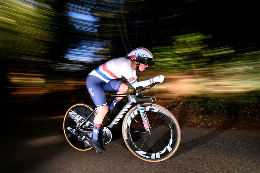 ATHERSTONE ENGLAND OCTOBER 06 Alice Barnes of United Kingdom and Team Canyon SRAM Racing sprints during the 7th The Womens Tour 2021 Stage 3 a 166km Individual time trial from Atherstone to Atherstone thewomenstour UCIWWT on October 06 2021 in Atherstone England Photo by Justin SetterfieldGetty Images