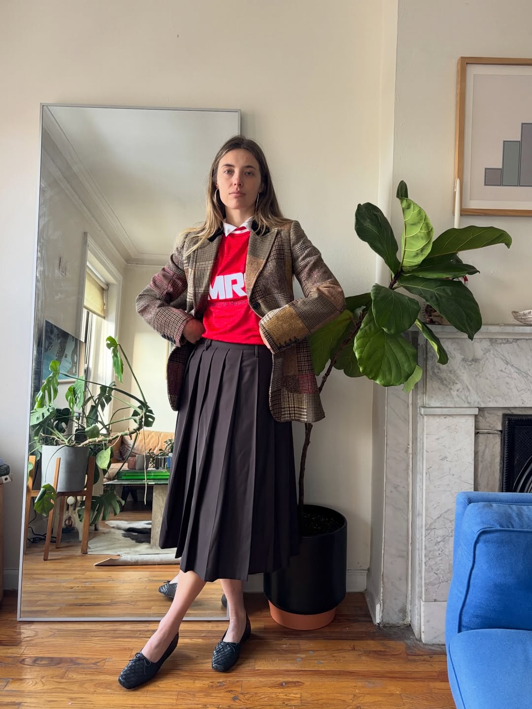 Aemilia Madden in a checkered blazer