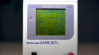 A Game Boy running Grand Theft Auto V.